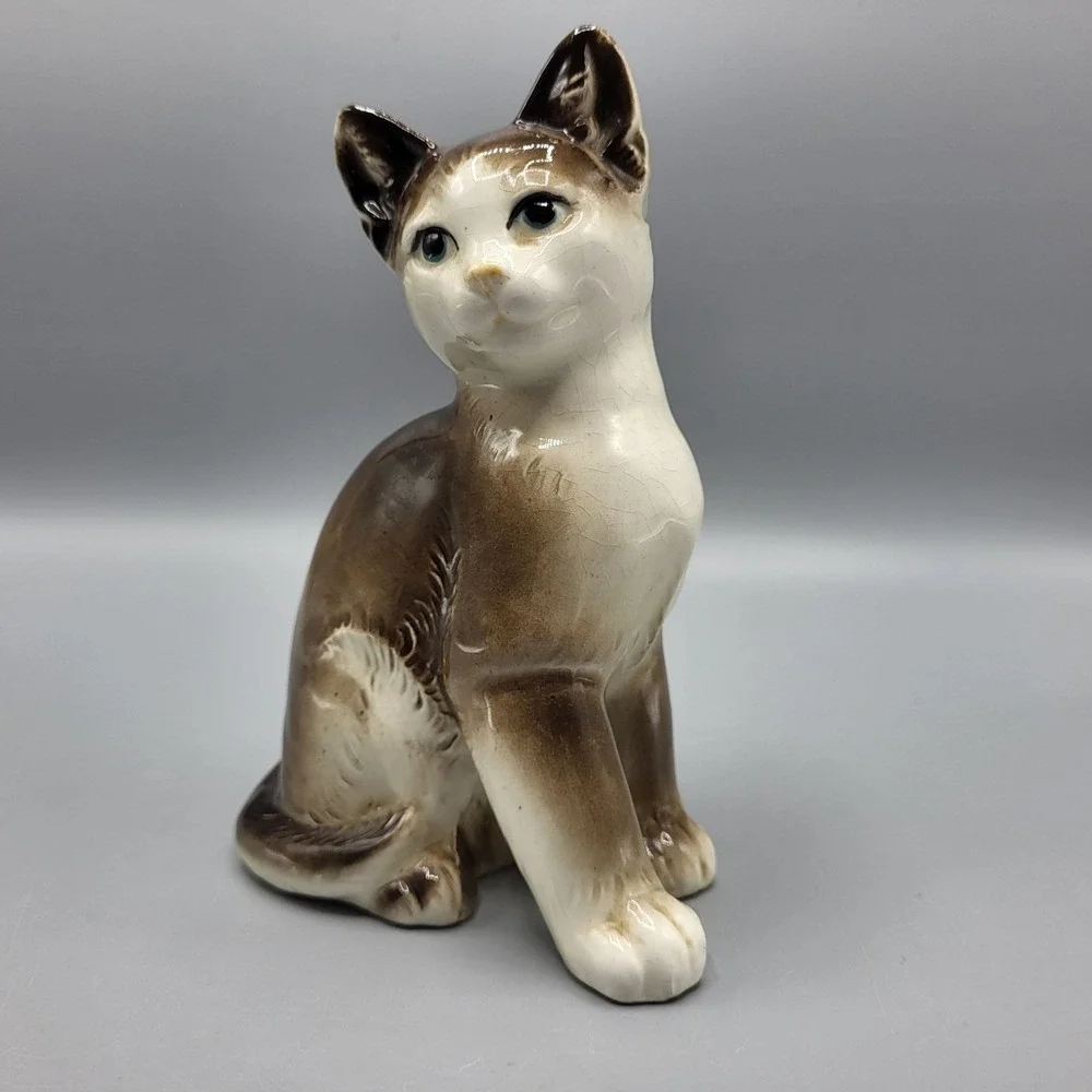 Vtg Mid Century Nippon Yoko Boeki Brown Ceramic Kitty Cat MCM Made in Japan